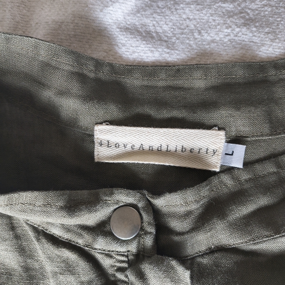 4 Loveandliberty Women's Linen Olive Green Jacket with Lace Details Size L - Picture 2 of 13